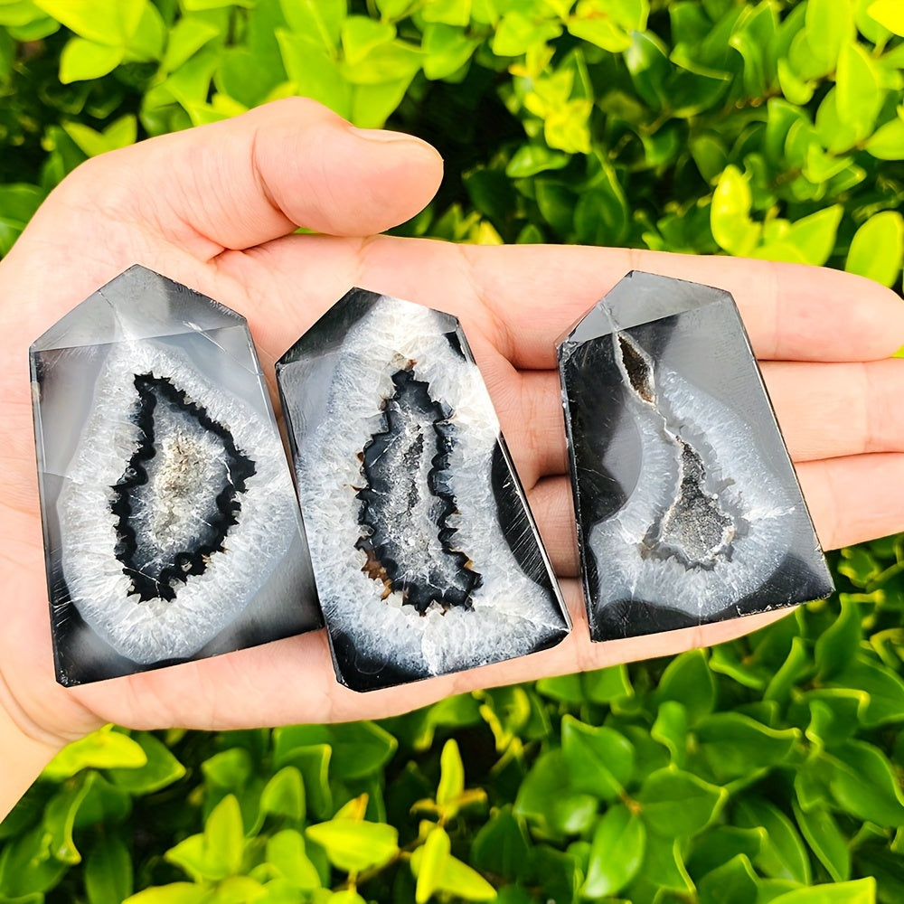 1PC Natural Black Onyx Geode Agate Point Crystal - Unique DIY Home Decor, Jewelry Making, Party Decoration Accent for Birthday, Halloween, Christmas