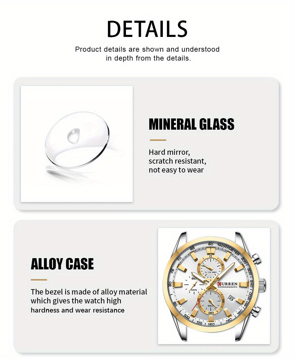 [CURREN Business Watch] CURREN Multifunctional Chronograph Business Men's Watch, Round Wristwatch, Ideal Choice For Gifts