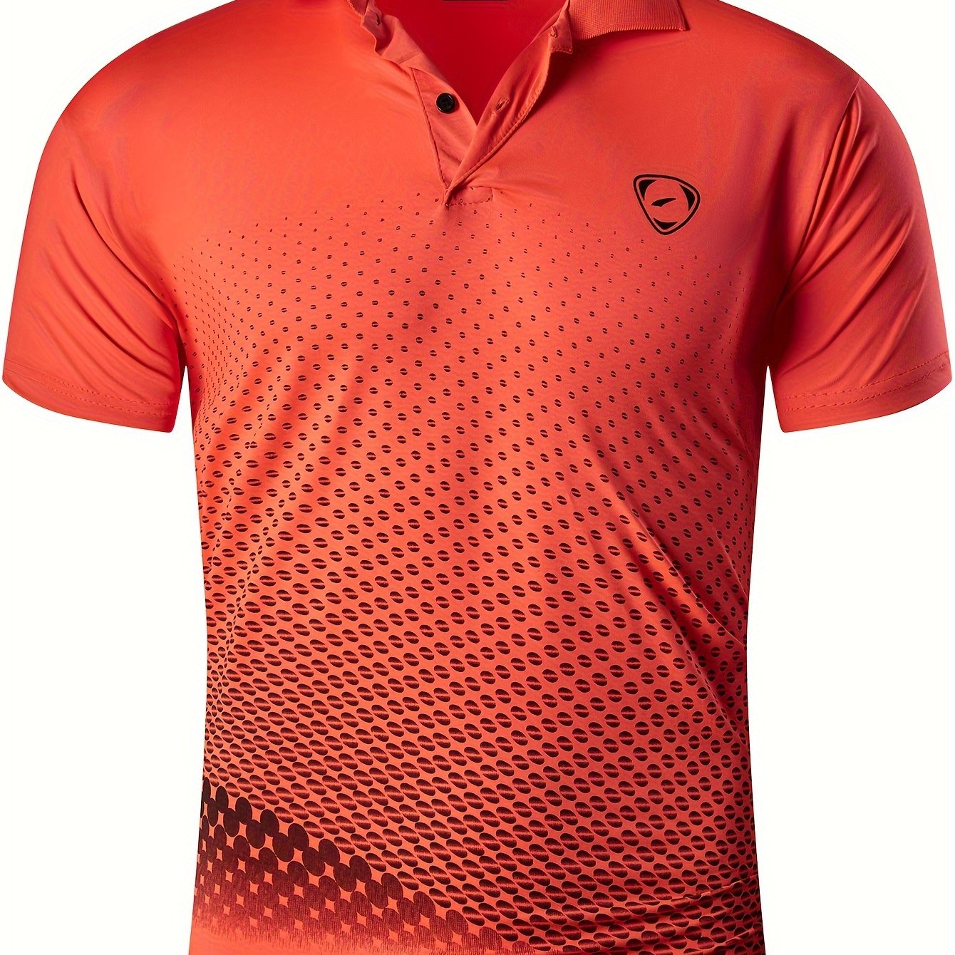 Jeansian Men's Lightweight Breathable Sport Shirt - Vibrant Orange All-Over Dot Print, Stretch Polyester Short Sleeve with Collar & Button Placket for Tennis Golf Bowling, Regular Fit All-Season Casual Athletic Wear, Tennis A