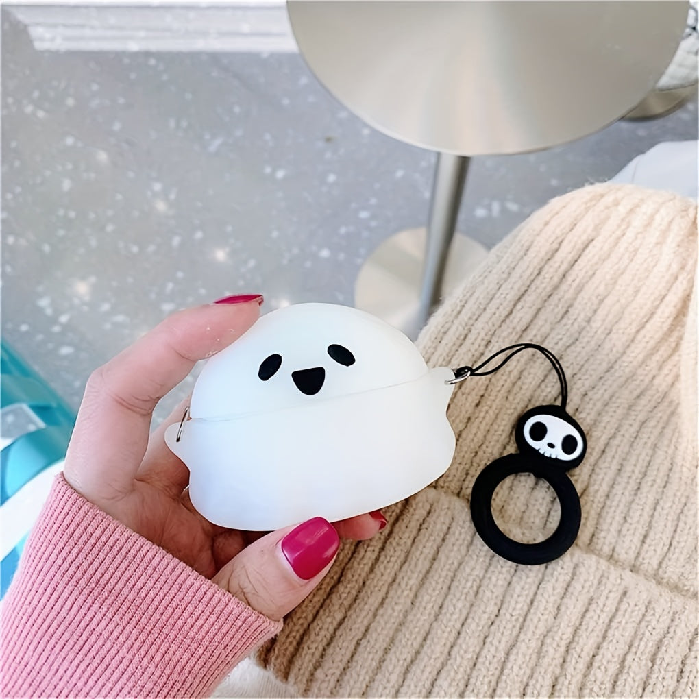 Glow-in-the-Dark Silicone Case for AirPods 1/2/Pro/3rd Gen with Keychain - Cute 3D Ghost Design, Scratch-Resistant & Fingerprint-Proof Protective Cover, Perfect Halloween Gift
