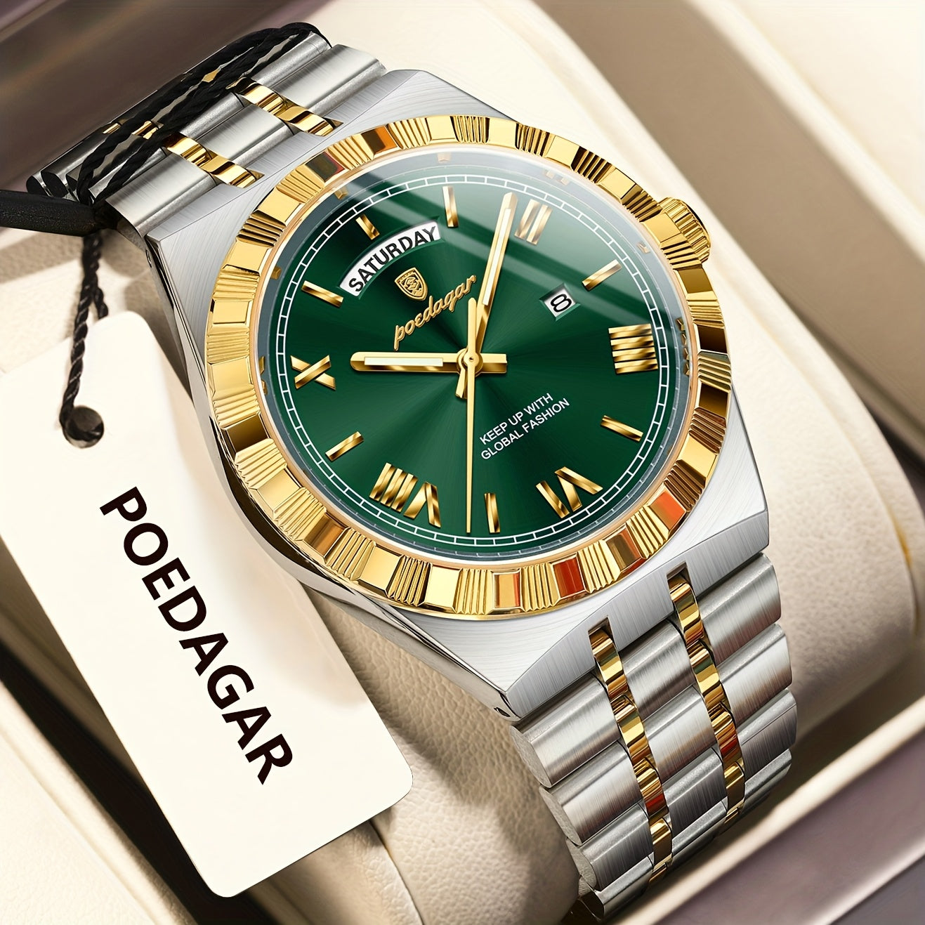 Business Trend Men's Watch Waterproof Calendar Week Stainless Steel Quartz Wristwatch