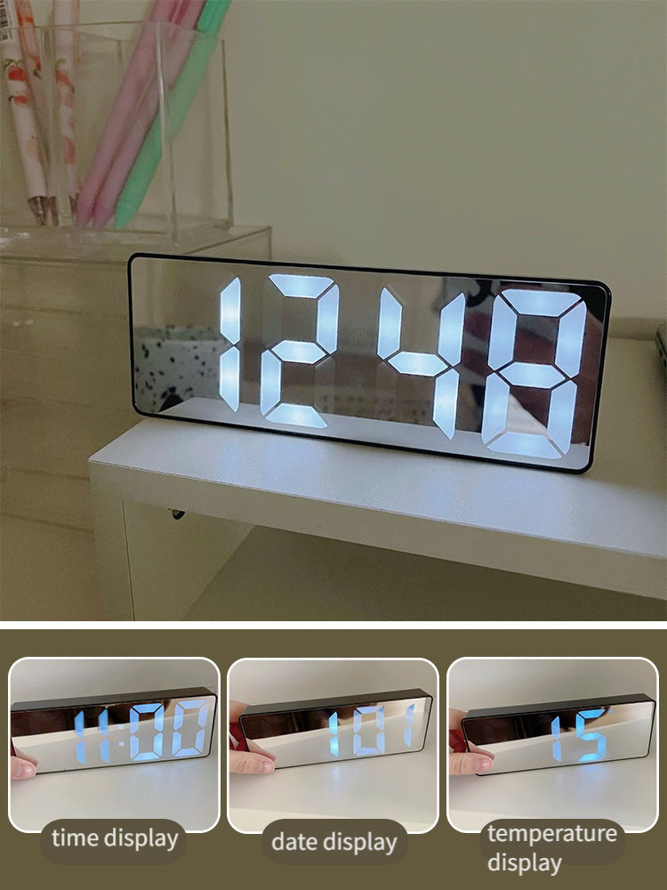 Modern LED Digital Clock with Adjustable Brightness, Date & Temperature Display - USB-Powered 12/24H Rectangular Bedroom Alarm Clock for Home Office Decor, Digital Display Clock | Contemporary Design | Durable Electronics, Al