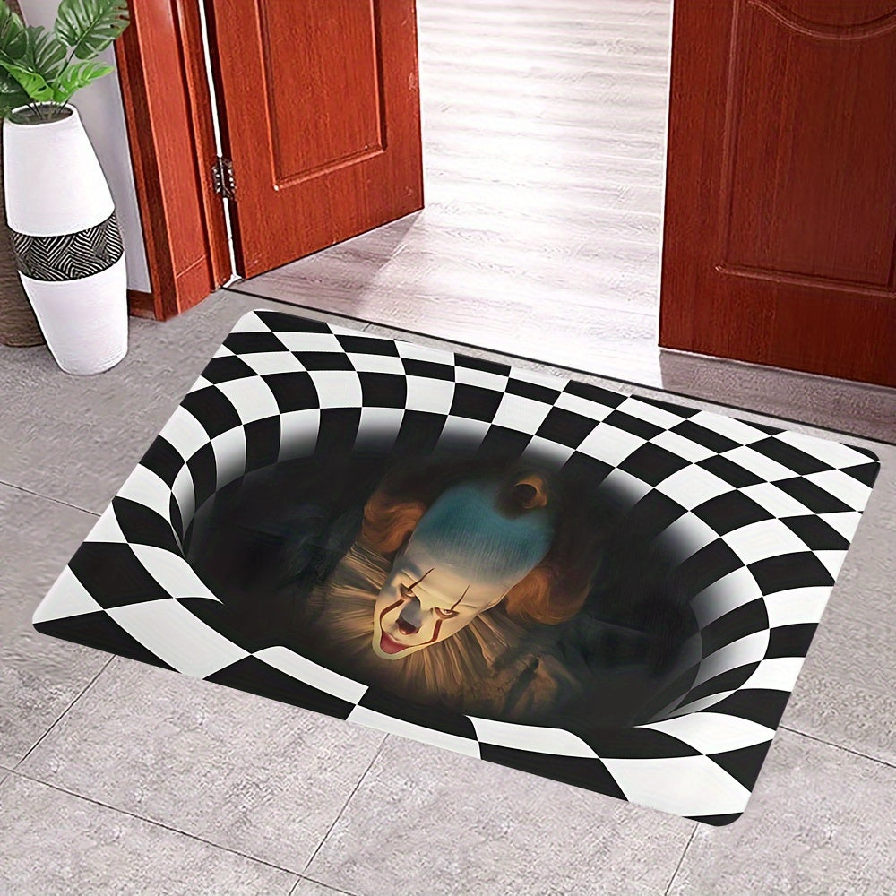 Spooky Halloween 3D Clown Illusion Door Mat - Non-Slip, Washable Area Rug for Bedroom, Bathroom, and Staircase - Machine Made, Rubber Backed, Home Decor