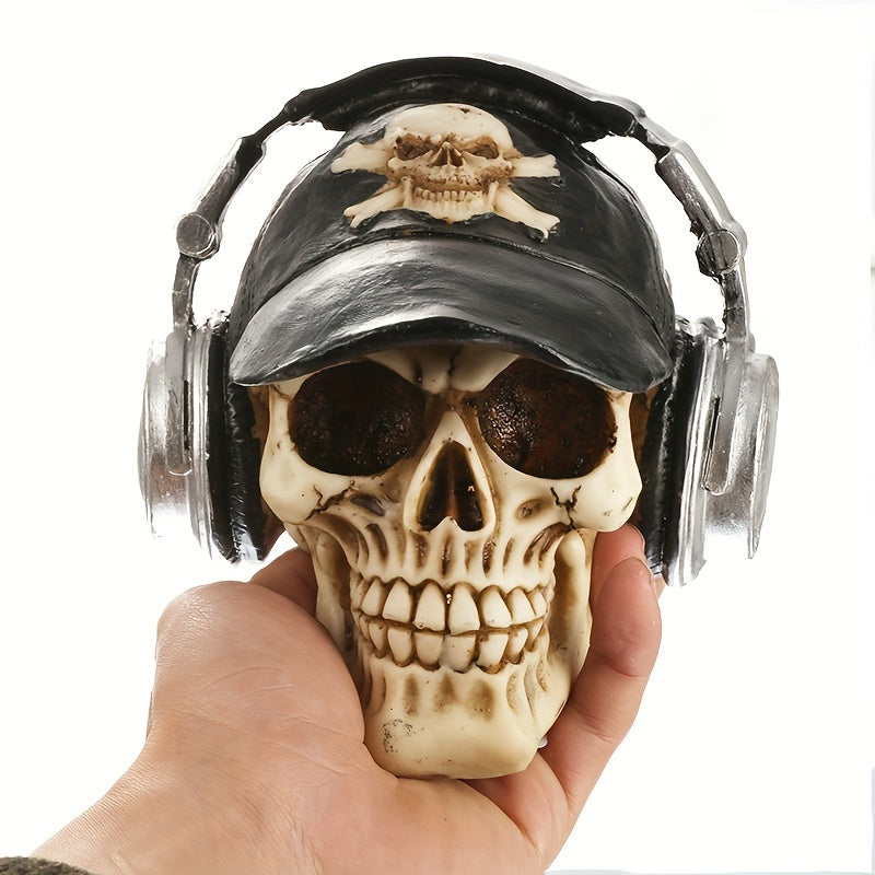 Spooky Music Lover Skull Headset: Halloween Decorations - Resin Statue Fixture for Indoor Use