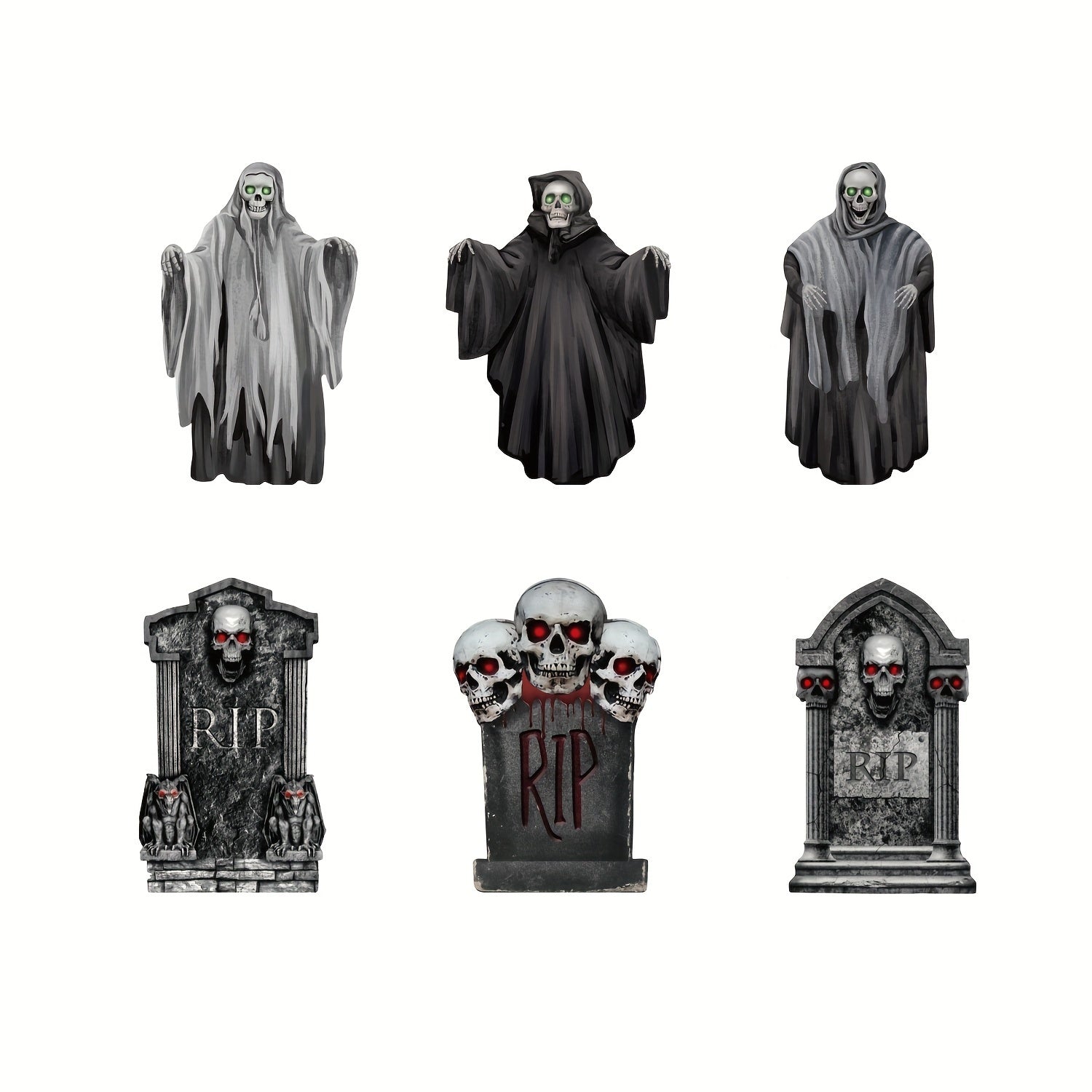 6-pack Spooky 6-Pack Halloween Yard Decorations: Plastic Ghosts & Tombstones with Stakes for Lawn Graveyard Display