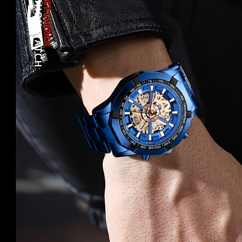 Elegant BINBOND Men's Quartz Watch - Waterproof, Stainless Steel, Round Dial with Calendar and Stopwatch, Rating