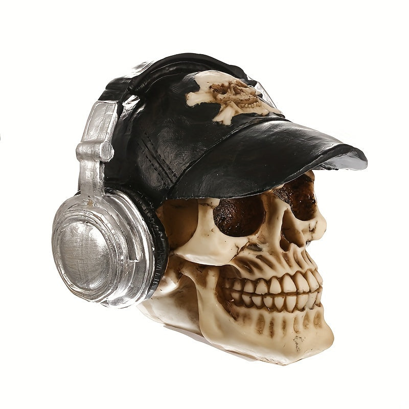 Spooky Music Lover Skull Headset: Halloween Decorations - Resin Statue Fixture for Indoor Use