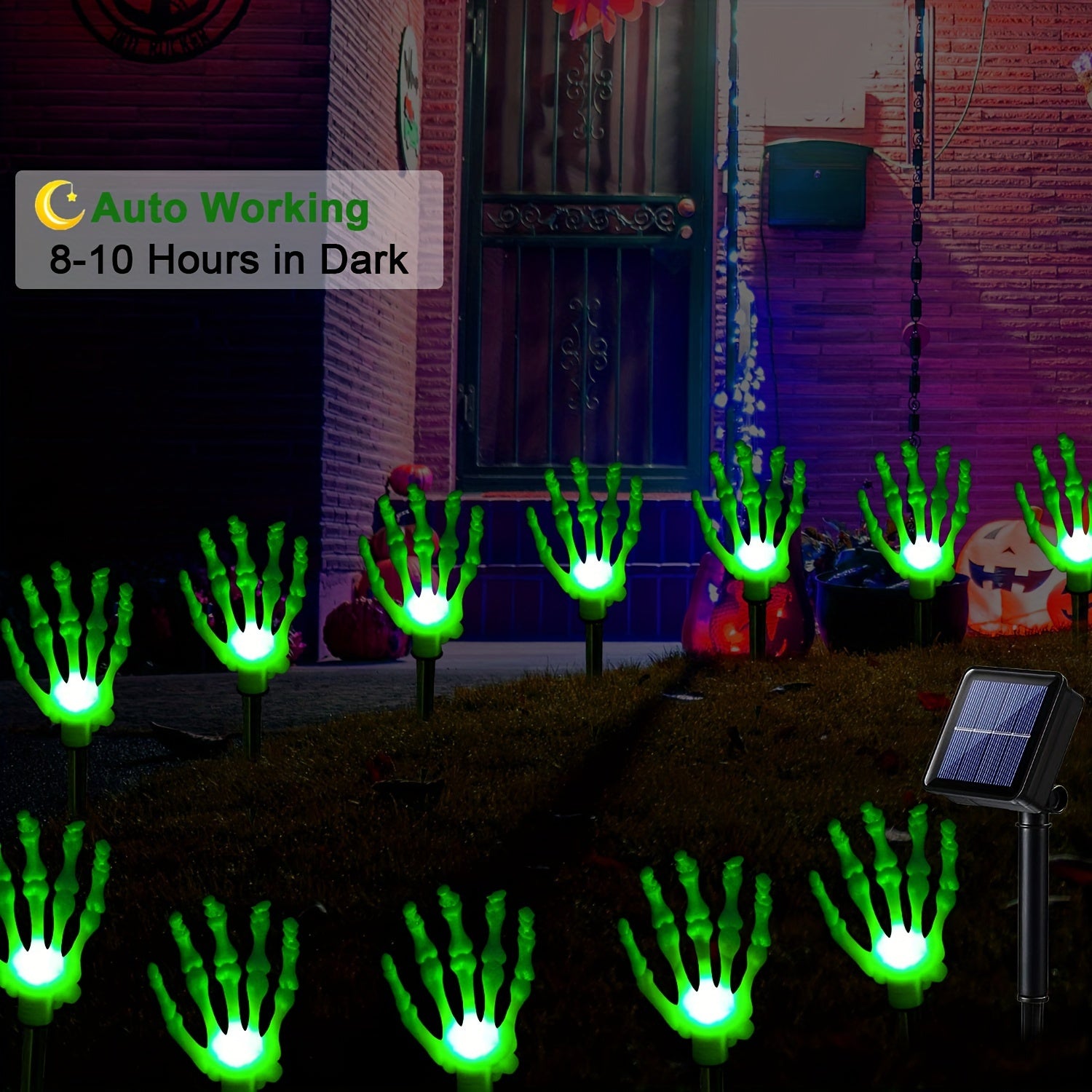 [Fast Arrival] 12pcs Solar-Powered Halloween Garden Lights - Waterproof LED Skeleton Hands, 8 Lighting Modes, Outdoor Yard & Lawn Decorations for Spooky Ambiance