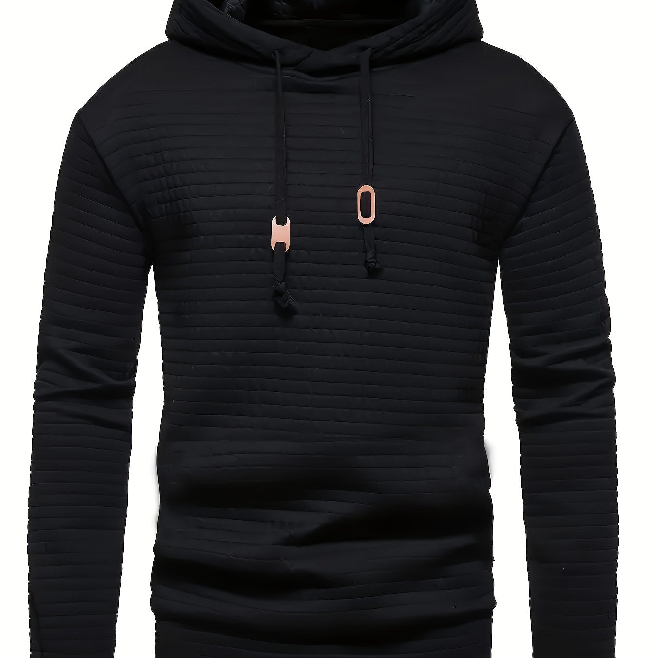 Plus Size Men's Solid Textured Hoodie Spring Fall Winter Hooded Sweatshirt For Big & Tall Males, Men's Clothing