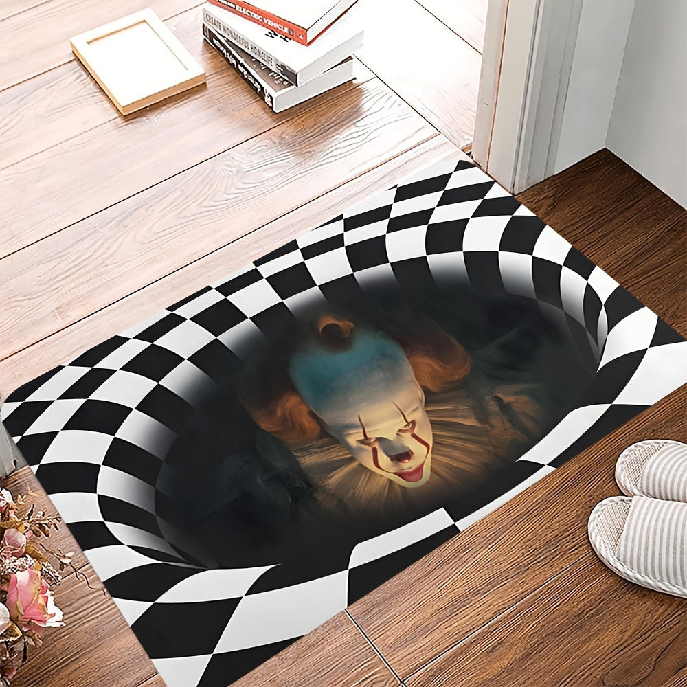 Spooky Halloween 3D Clown Illusion Door Mat - Non-Slip, Washable Area Rug for Bedroom, Bathroom, and Staircase - Machine Made, Rubber Backed, Home Decor