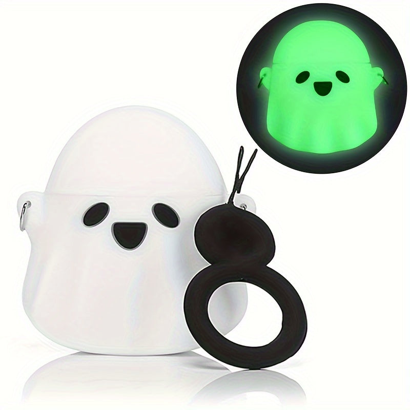 Glow-in-the-Dark Silicone Case for AirPods 1/2/Pro/3rd Gen with Keychain - Cute 3D Ghost Design, Scratch-Resistant & Fingerprint-Proof Protective Cover, Perfect Halloween Gift